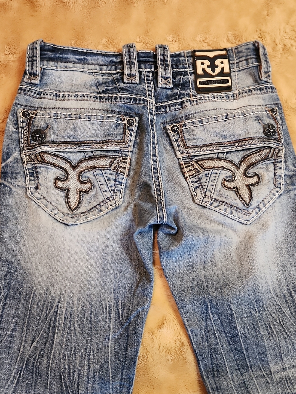 Rock Revival Faded Blue Embroidered Back Pocket Jeans